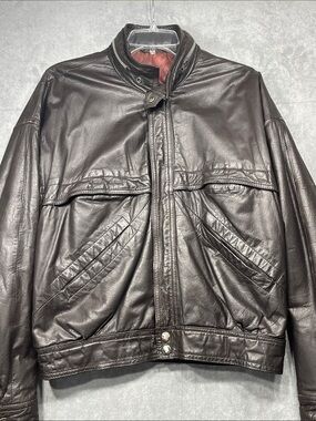Vintage The Men’s Shop Brown Leather Bomber Jacket Hooded Men’s 40 Korea‎